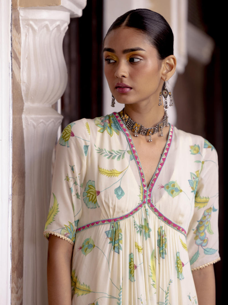 Fariba Ivory Printed Scallop Gharara Set Kurta Sets by Rajiramniq for women in Singapore