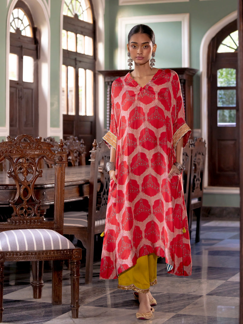 Fariba Red Kaftan Kurta Set Kurta Sets by Rajiramniq for women in Singapore