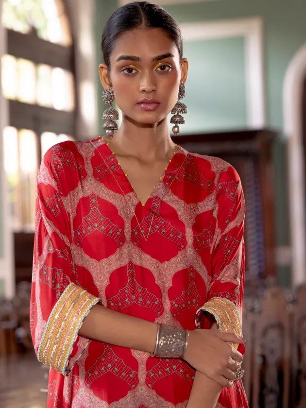 Fariba Red Kaftan Kurta Set Kurta Sets by Rajiramniq for women in Singapore