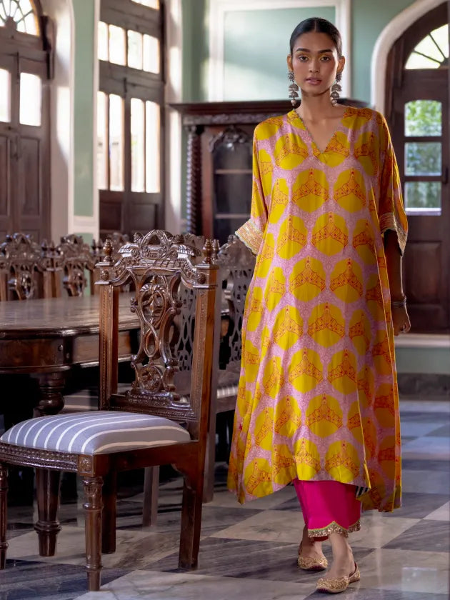 Fariba Yellow Kaftan Kurta Set Kurta Sets by Rajiramniq for women in Singapore