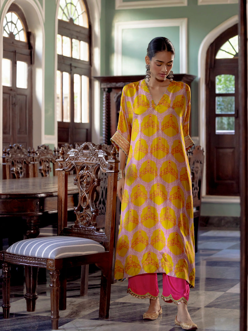 Fariba Yellow Kaftan Kurta Set Kurta Sets by Rajiramniq for women in Singapore