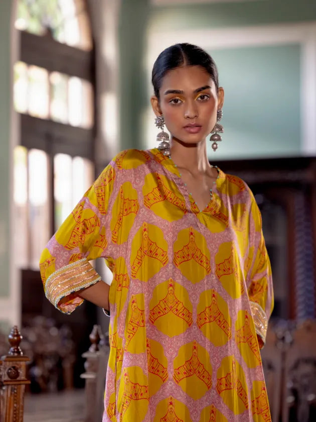 Fariba Yellow Kaftan Kurta Set Kurta Sets by Rajiramniq for women in Singapore