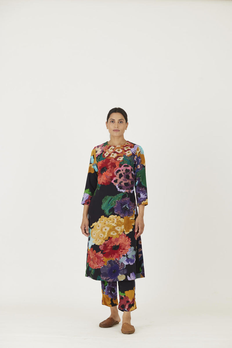 FARAH BLACK EMBROIDERED KURTA SET Kurta Sets by Yam in black color for women in Singapore