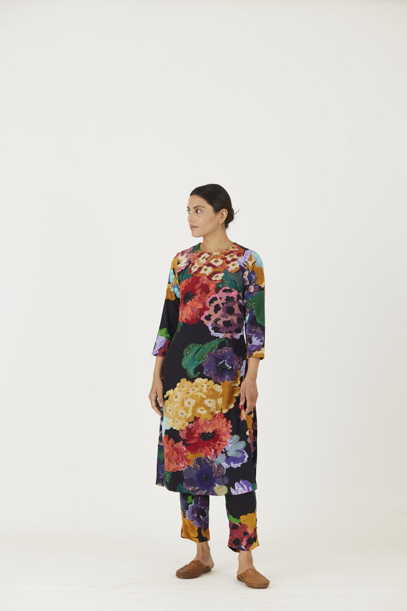FARAH BLACK EMBROIDERED KURTA SET Kurta Sets by Yam in black color for women in Singapore
