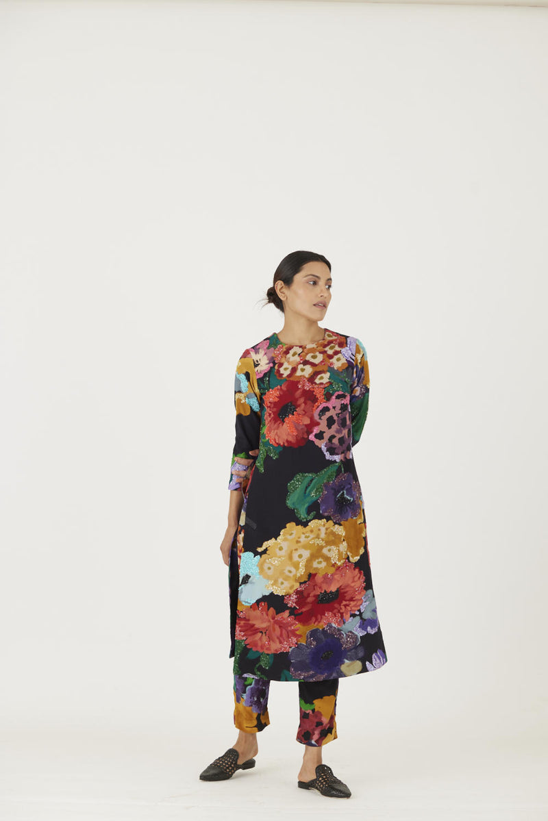 FARAH BLACK EMBROIDERED KURTA SET Kurta Sets by Yam in black color for women in Singapore