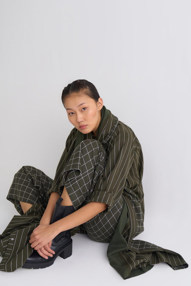 Gather Neck Shirt Co-ord - Olive Co-ord Set by THREE for women in Singapore