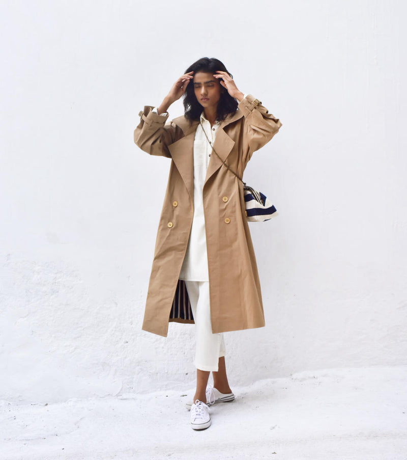 Heart Wood Trench Coat Jackets & Overlays by Khara Kapas for women in Singapore