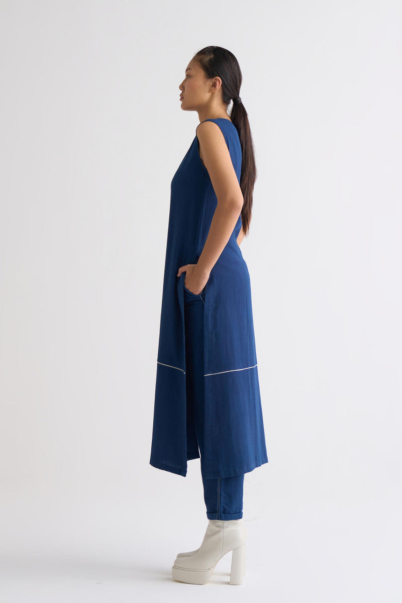 High Slit Tunic Co-ord - Navy Co-ord Set,Top & Tunics by THREE for women in Singapore