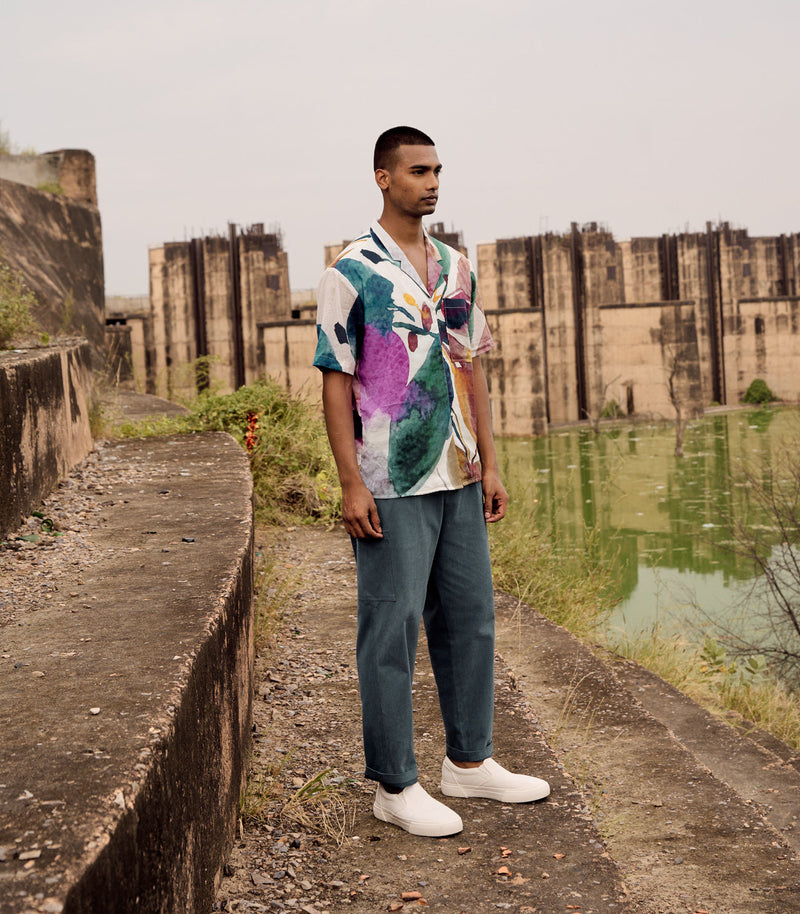 Teal Tint Trouser cotton by Khara Kapas Men in blue for men in Singapore