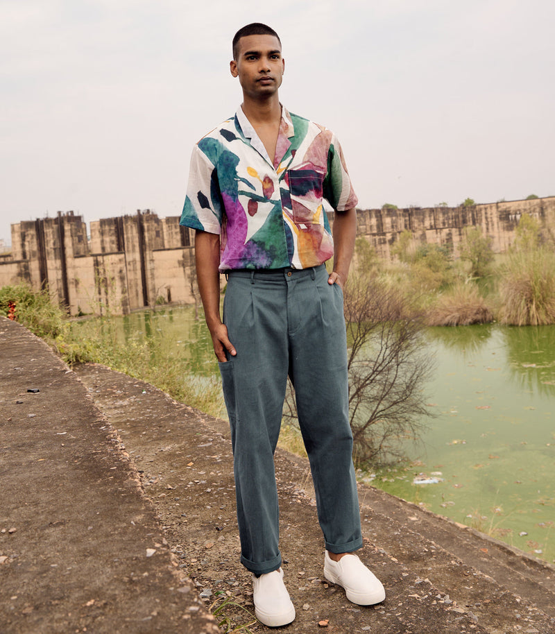 Teal Tint Trouser cotton by Khara Kapas Men in blue for men in Singapore