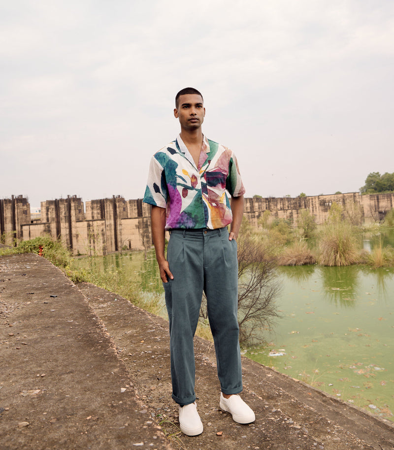 Teal Tint Trouser cotton by Khara Kapas Men in blue for men in Singapore