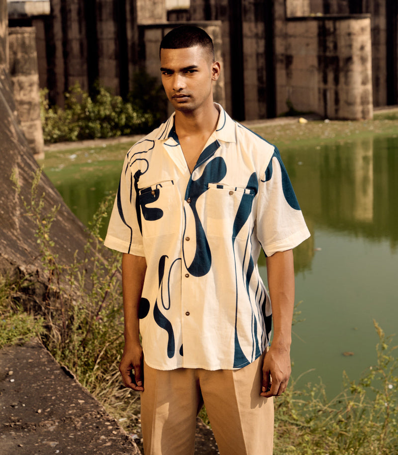 Albatross Shirt cotton by Khara Kapas Men in blue for men in Singapore