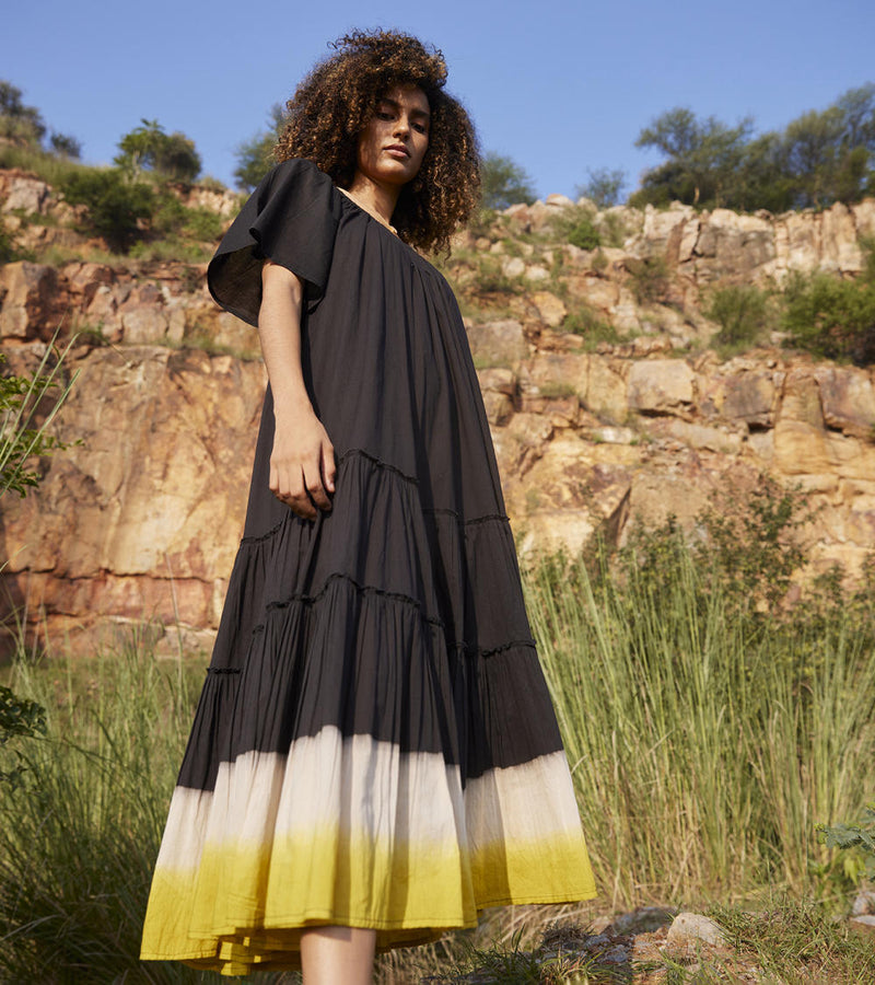 Dusty Ink Midi Dress Dress by Khara Kapas in black for women in Singapore