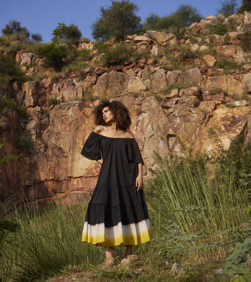 Dusty Ink Midi Dress Dress by Khara Kapas in black for women in Singapore