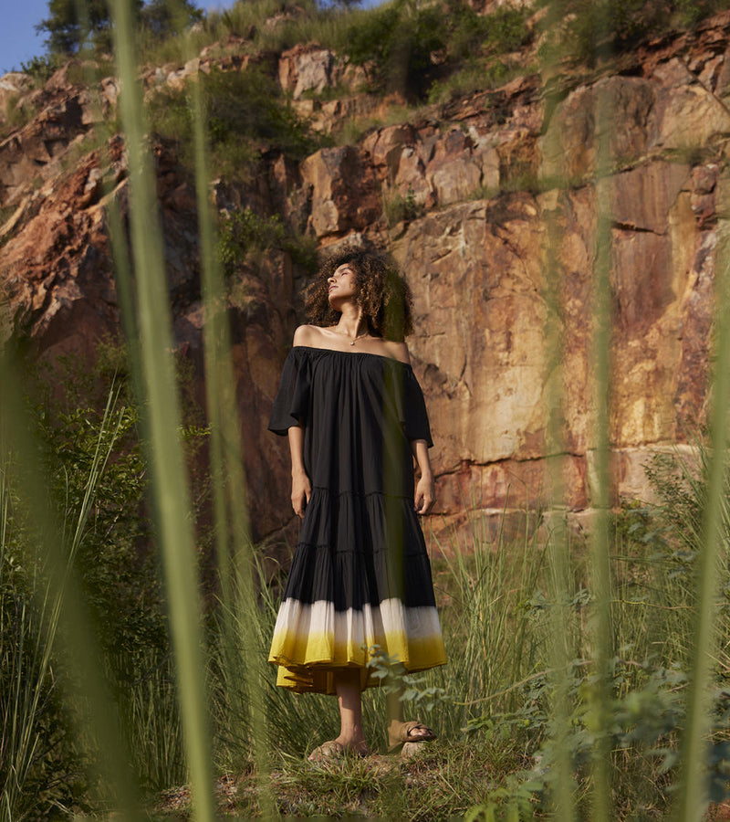 Dusty Ink Midi Dress Dress by Khara Kapas in black for women in Singapore