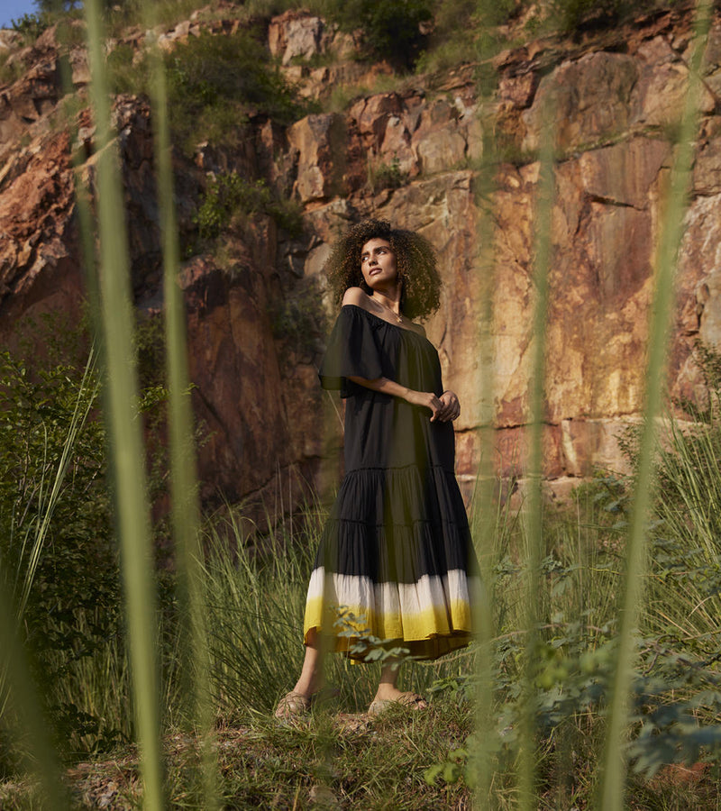 Dusty Ink Midi Dress Dress by Khara Kapas in black for women in Singapore