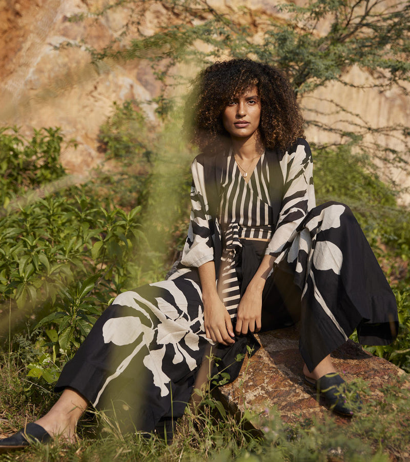 Desire of Elixir Pleated Trouser Bottoms by Khara Kapas in black for women in Singapore