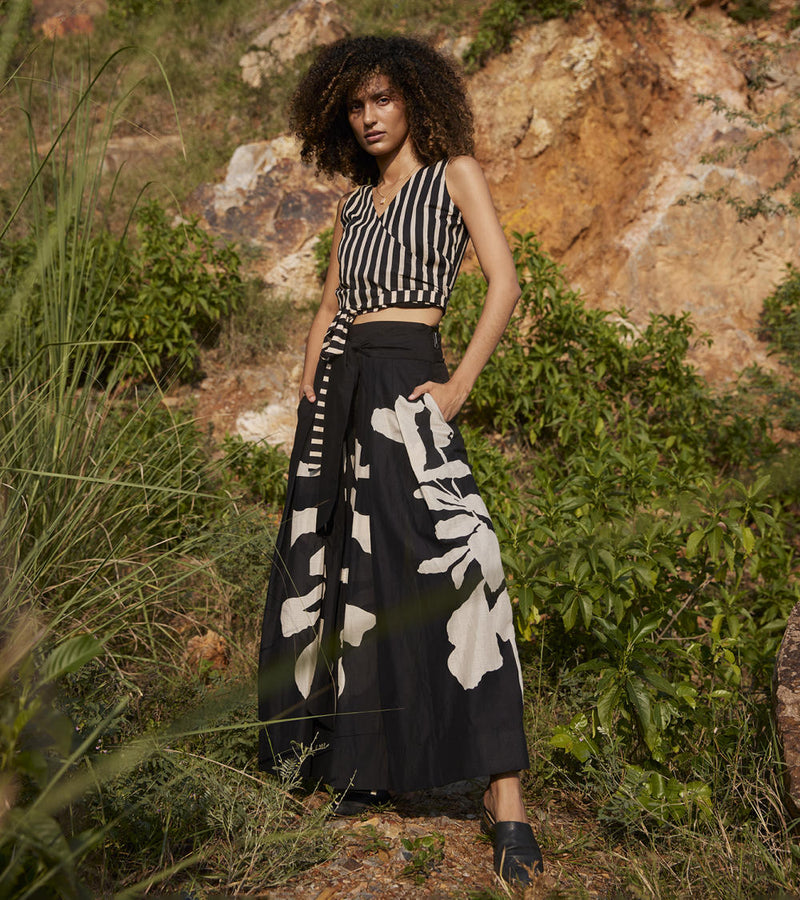 Desire of Elixir Pleated Trouser Bottoms by Khara Kapas in black for women in Singapore