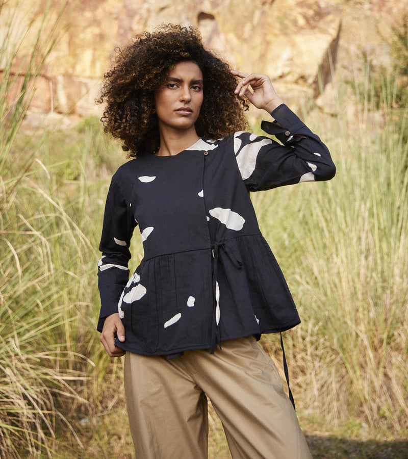 Droplet Blouse Top & Tunics by Khara Kapas in black for women in Singapore