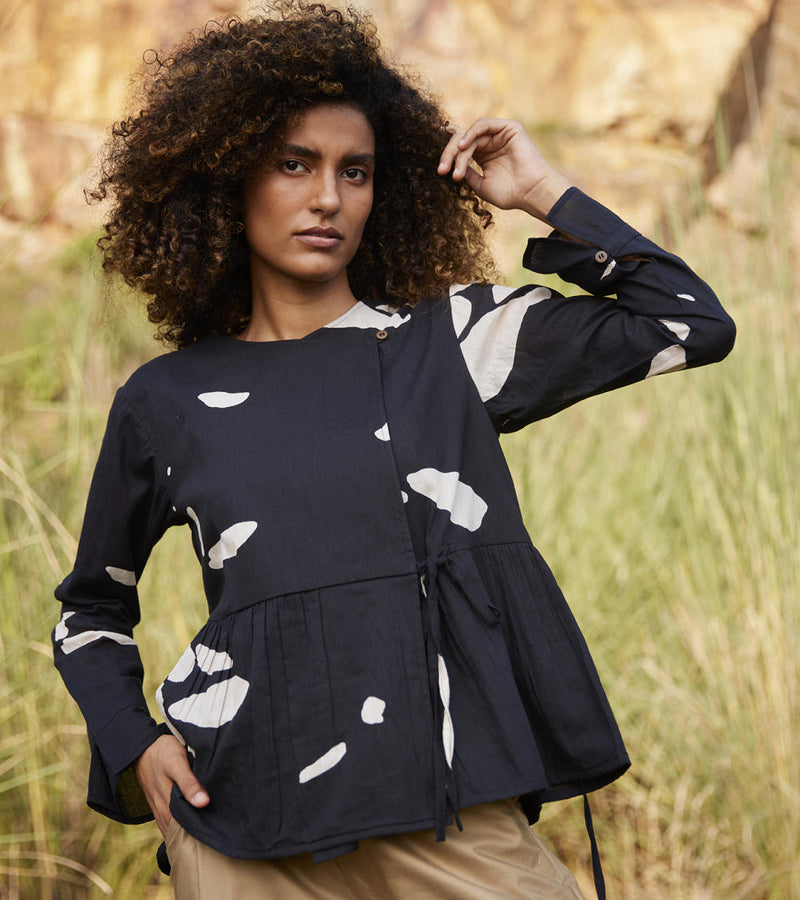 Droplet Blouse Top & Tunics by Khara Kapas in black for women in Singapore