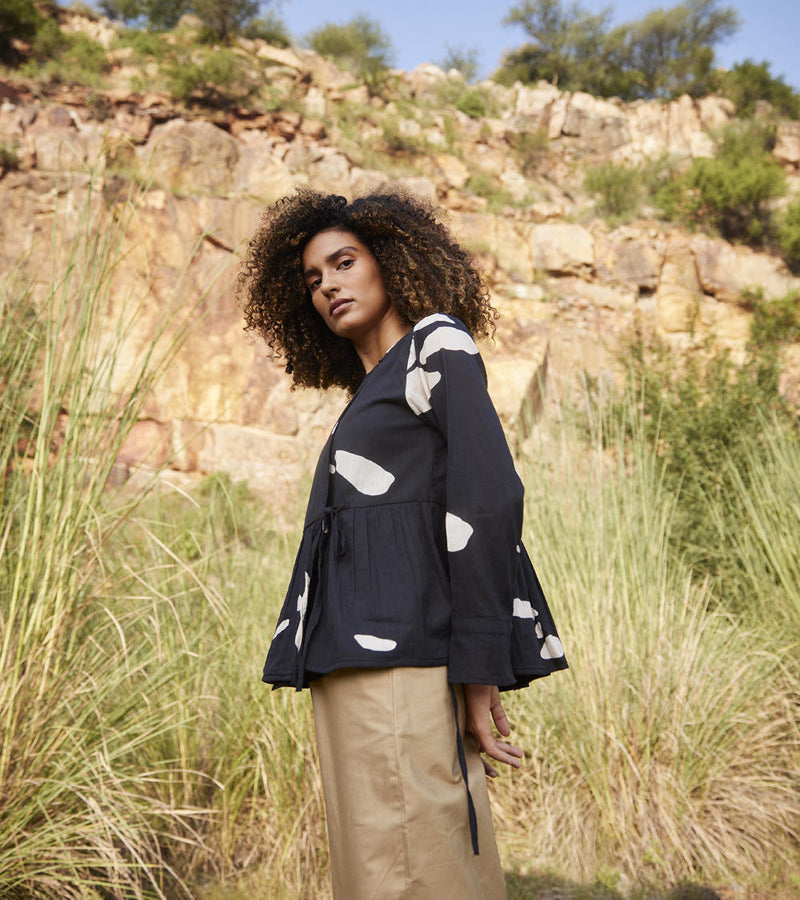 Droplet Blouse Top & Tunics by Khara Kapas in black for women in Singapore