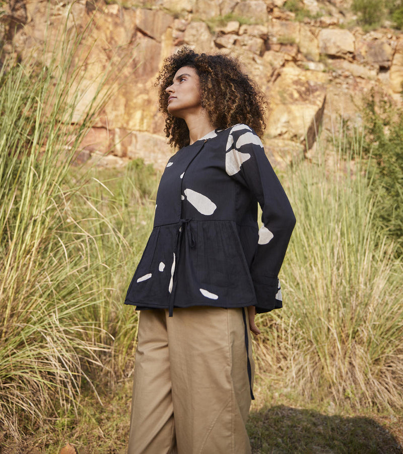 Droplet Blouse Top & Tunics by Khara Kapas in black for women in Singapore