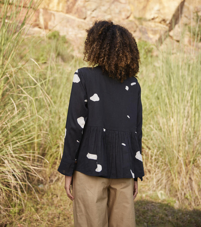 Droplet Blouse Top & Tunics by Khara Kapas in black for women in Singapore