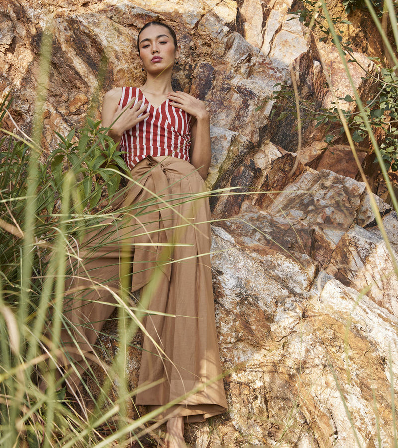 Lost In Chase Pleated Trouser Bottoms by Khara Kapas for women in Singapore