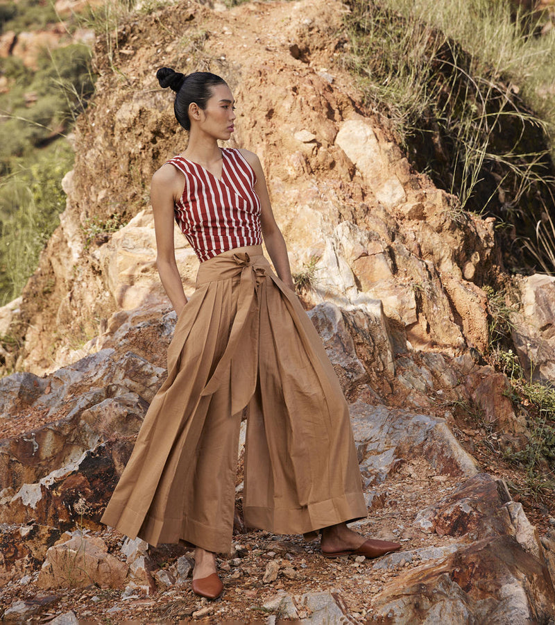 Lost In Chase Pleated Trouser Bottoms by Khara Kapas for women in Singapore