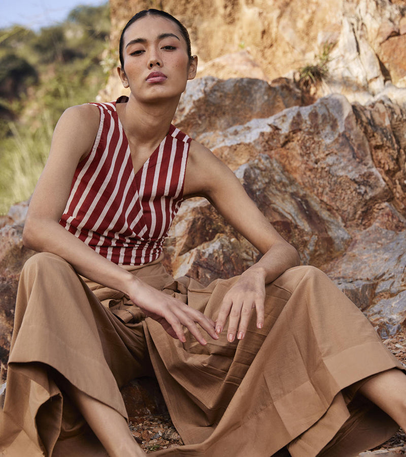 Lost In Chase Pleated Trouser Bottoms by Khara Kapas for women in Singapore