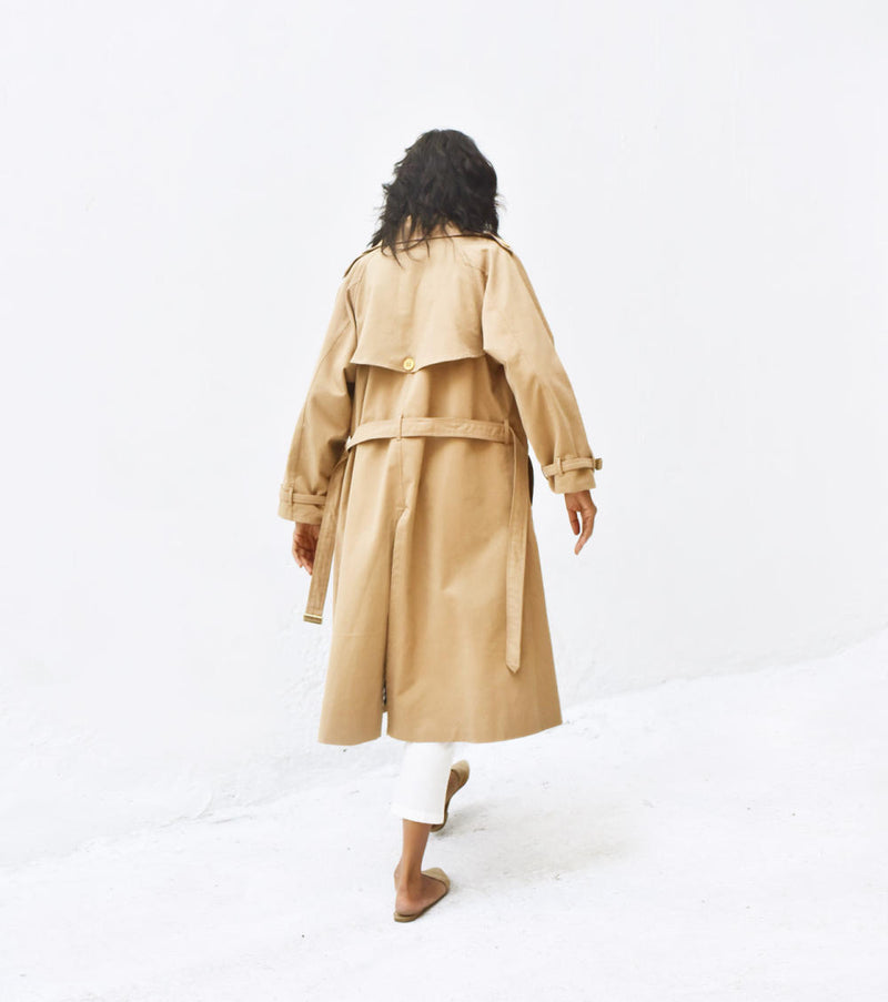 Latte Trench Coat Jackets & Overlays by Khara Kapas for women in Singapore
