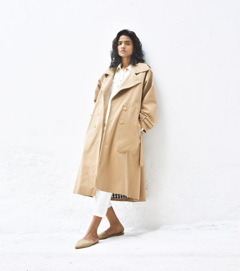 Latte Trench Coat Jackets & Overlays by Khara Kapas for women in Singapore