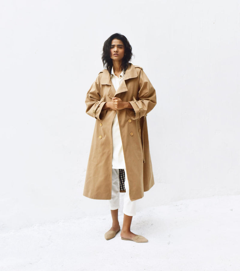 Latte Trench Coat Jackets & Overlays by Khara Kapas for women in Singapore