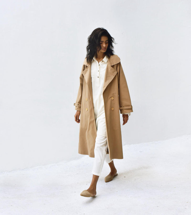 Latte Trench Coat Jackets & Overlays by Khara Kapas for women in Singapore