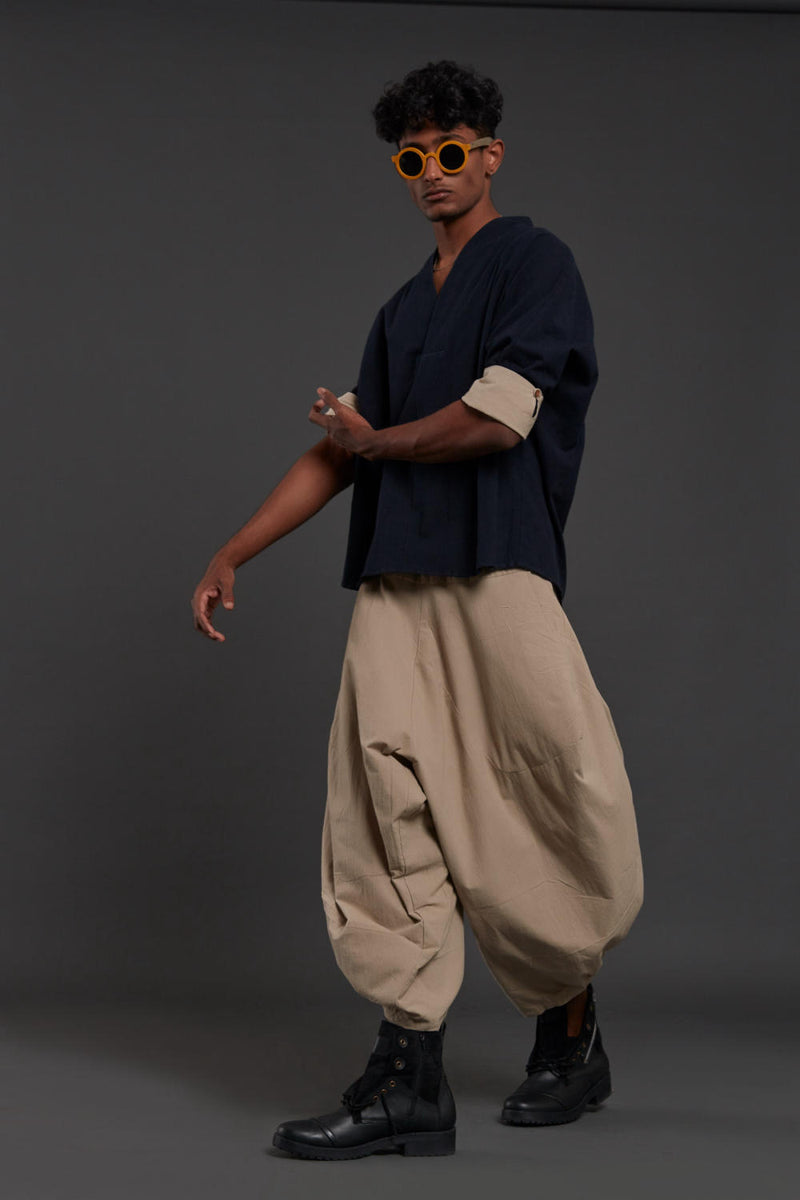 Navy Blue & Beige Overlap Baggy Set by Mati Men for men in Singapore