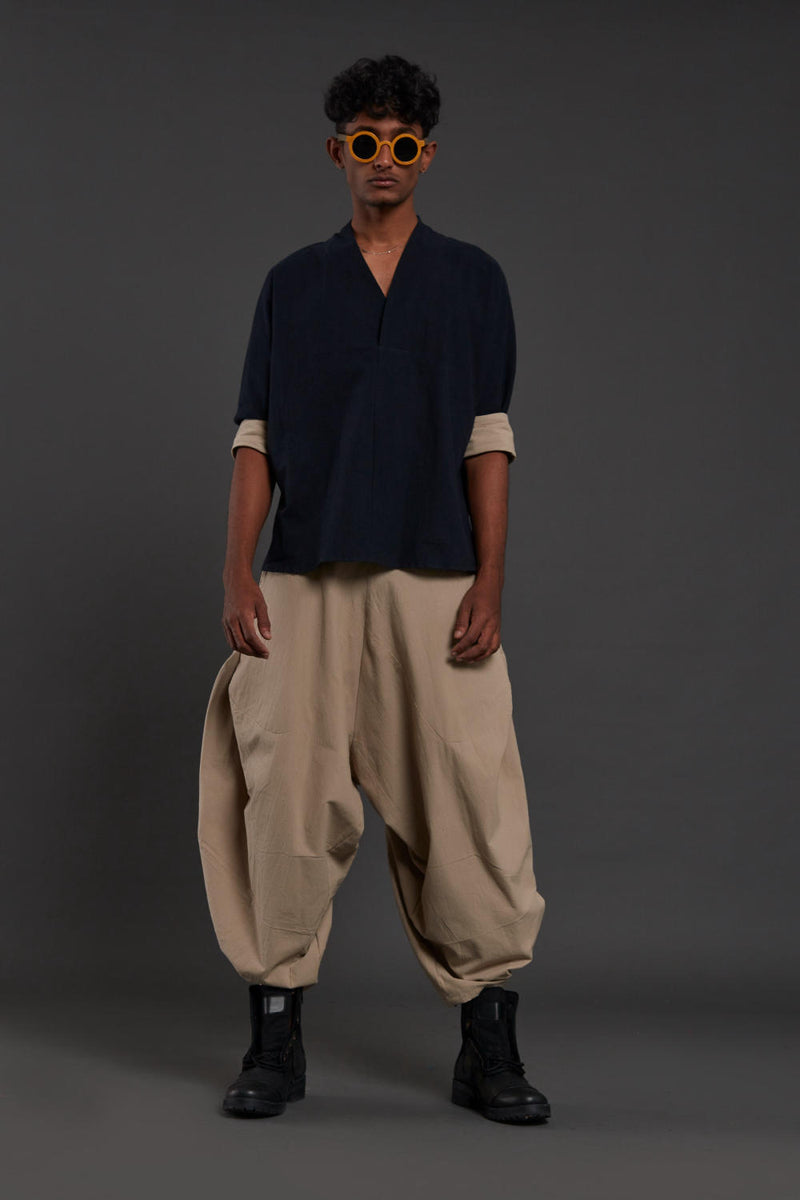 Navy Blue & Beige Overlap Baggy Set by Mati Men for men in Singapore