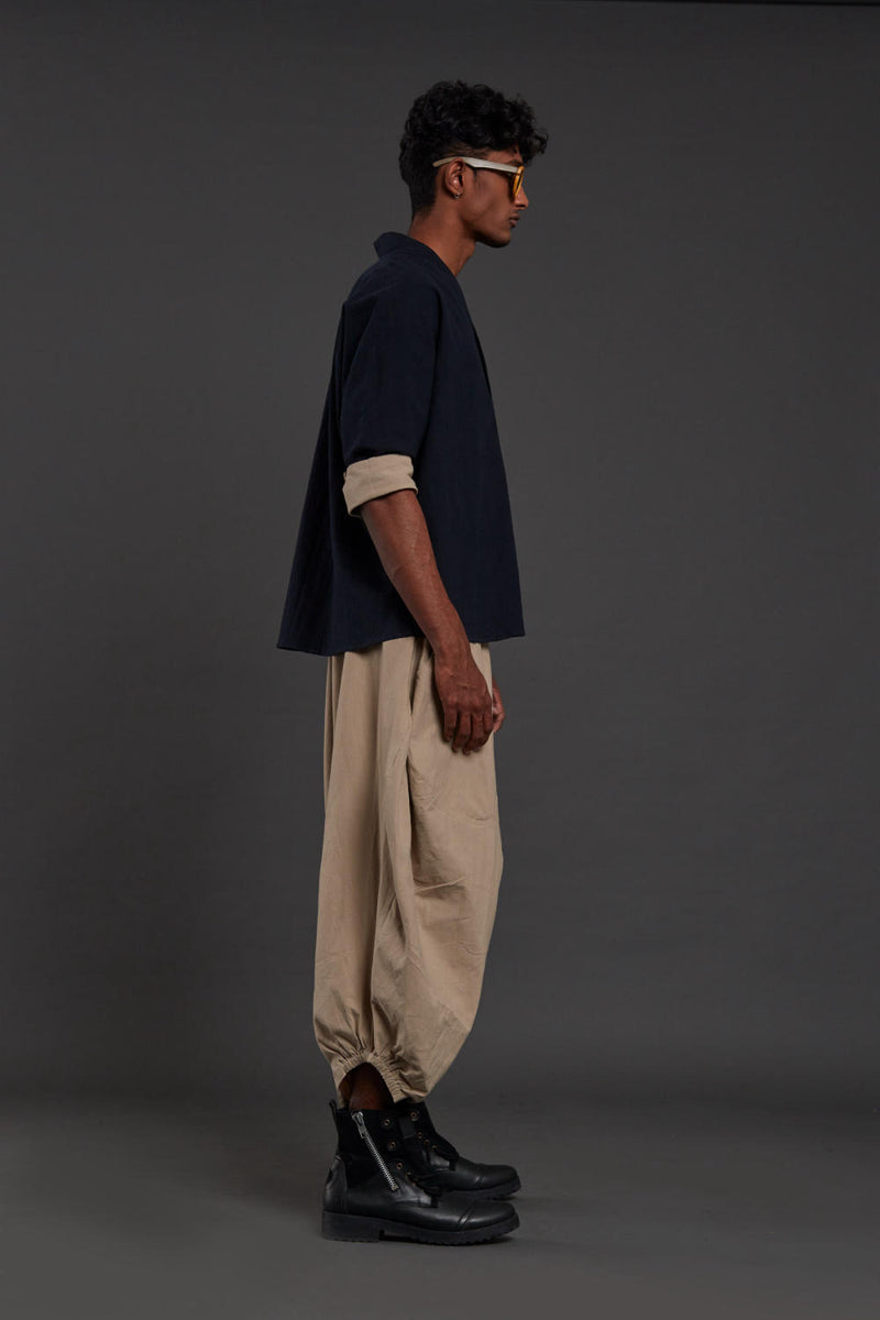 Navy Blue & Beige Overlap Baggy Set by Mati Men for men in Singapore