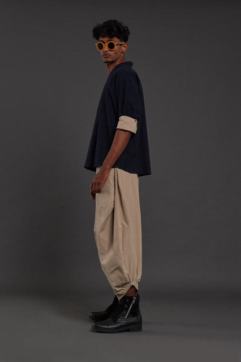 Navy Blue & Beige Overlap Baggy Set by Mati Men for men in Singapore