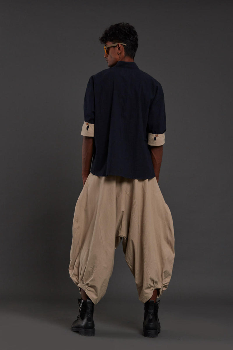 Navy Blue & Beige Overlap Baggy Set by Mati Men for men in Singapore