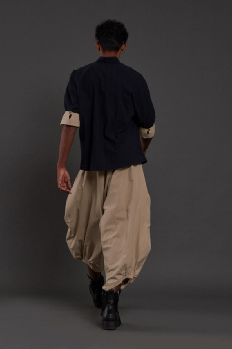 Navy Blue & Beige Overlap Baggy Set by Mati Men for men in Singapore