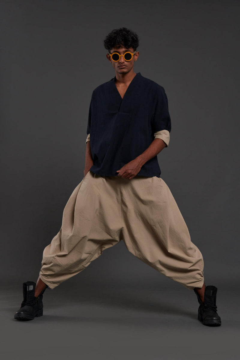 Navy Blue & Beige Overlap Baggy Set by Mati Men for men in Singapore