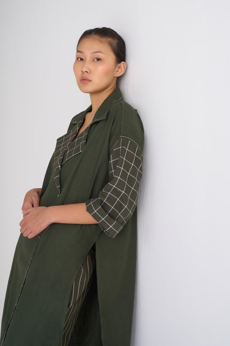 Overlap Kaftaan Co-ord - Olive Co-ord Set,Bottoms,Jackets & Overlays by THREE for women in Singapore