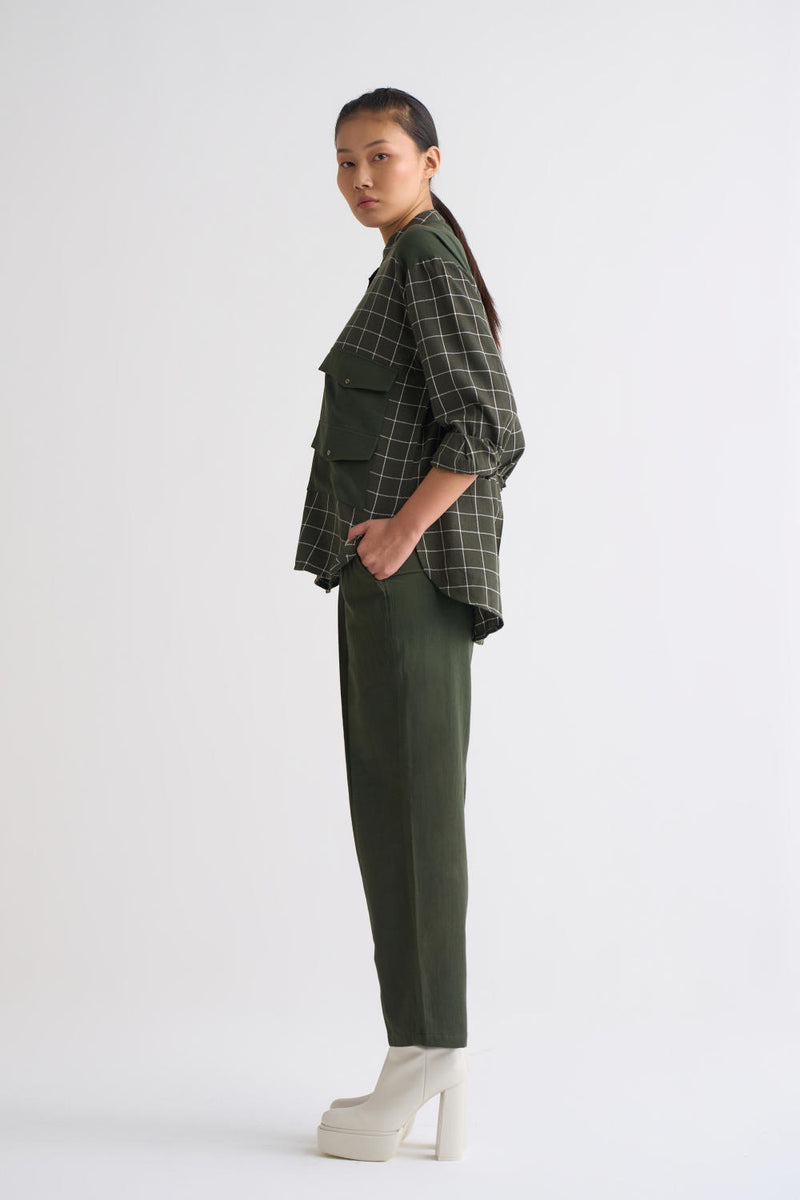 Patch Pocket Shirt Co-ord - Olive Co-ord Set,Bottoms by THREE for women in Singapore