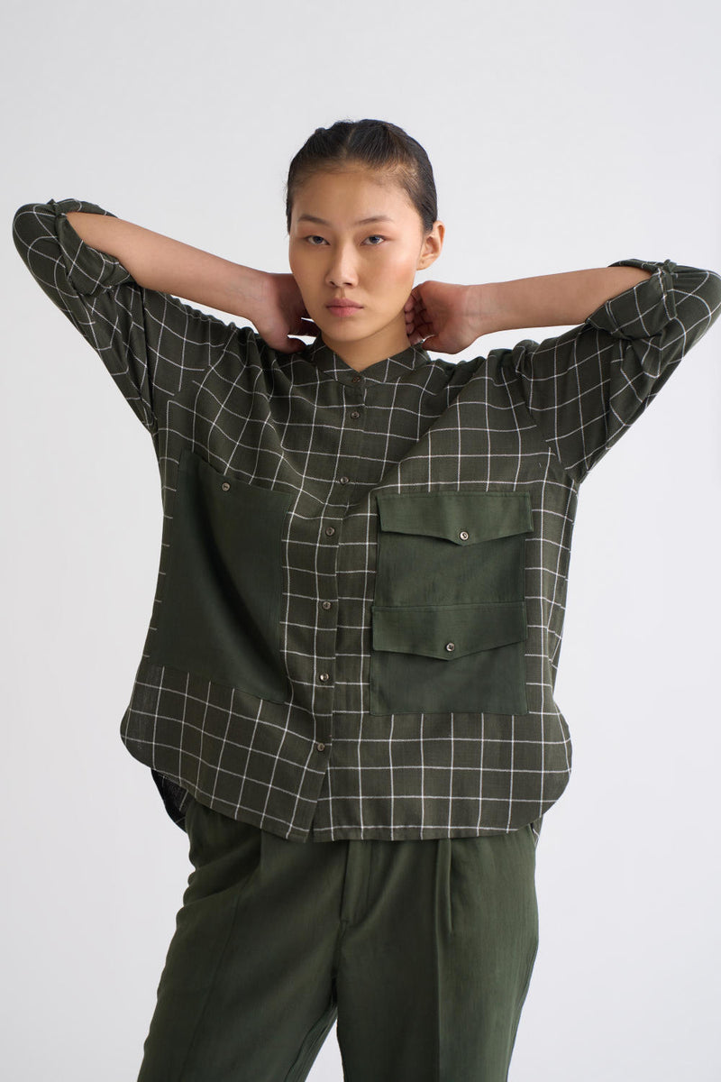 Patch Pocket Shirt Co-ord - Olive Co-ord Set,Bottoms by THREE for women in Singapore