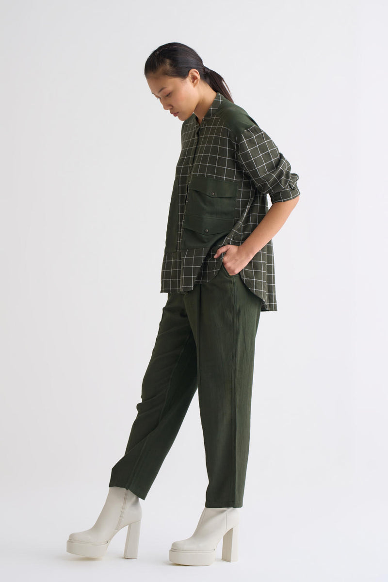 Patch Pocket Shirt Co-ord - Olive Co-ord Set,Bottoms by THREE for women in Singapore