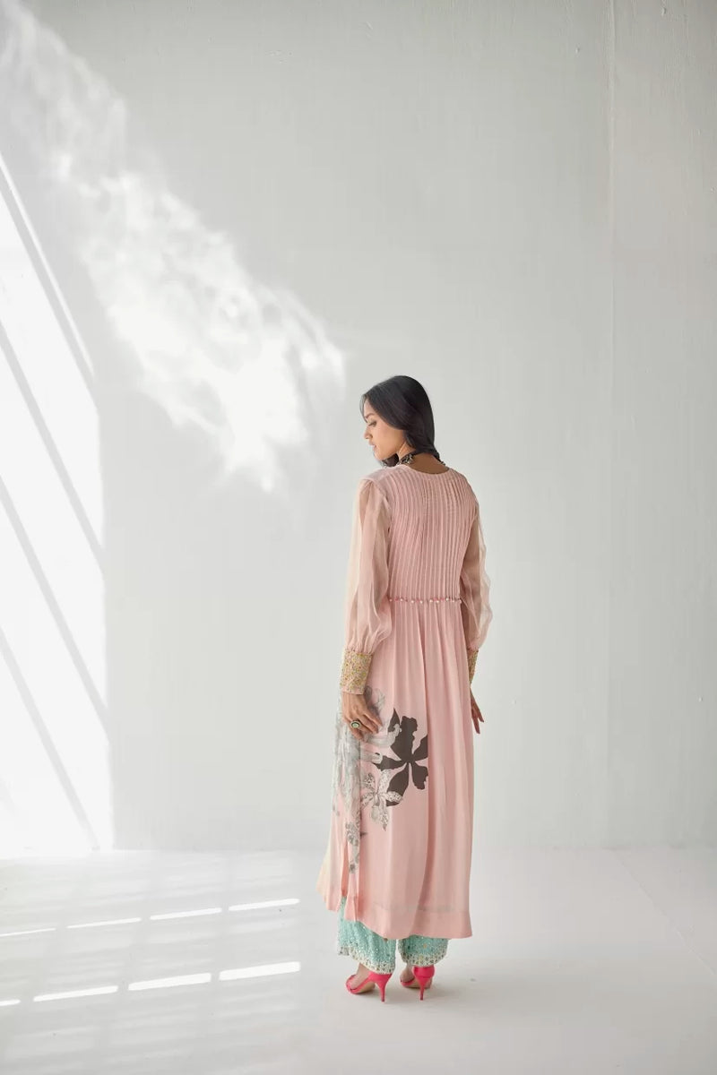 NUDE PINK SIDE FLOWER KURTA SET Kurta Sets by Rajiramniq for women in Singapore