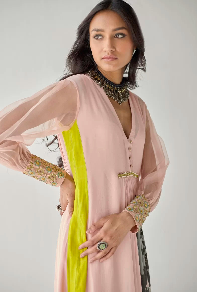 NUDE PINK SIDE FLOWER KURTA SET Kurta Sets by Rajiramniq for women in Singapore