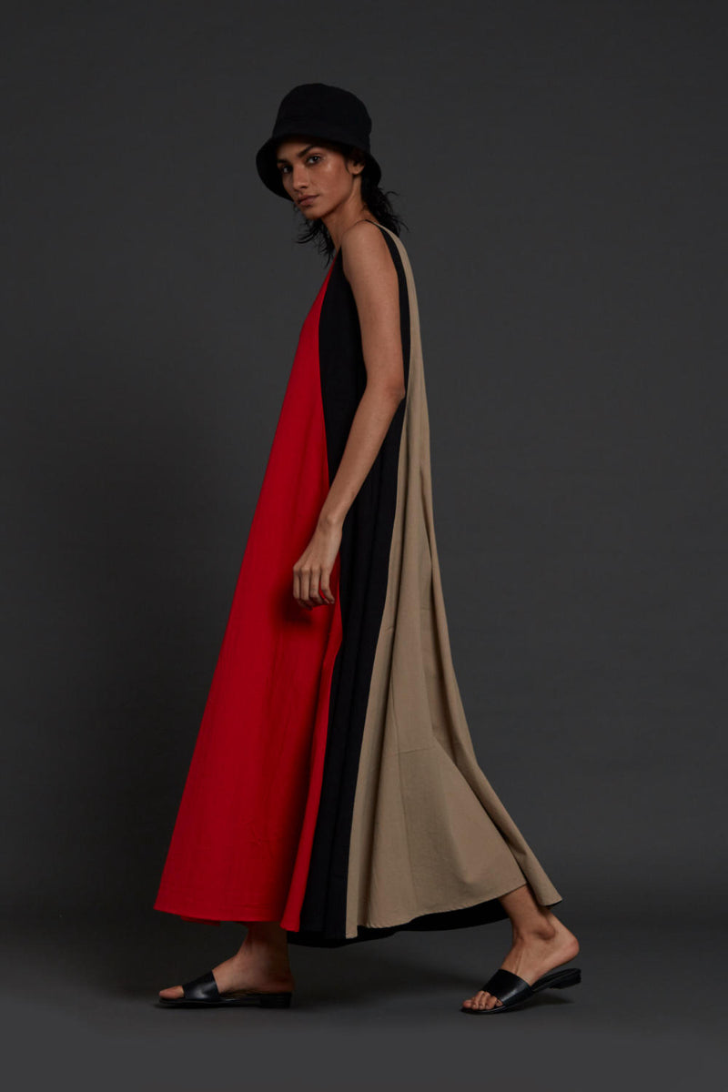 Red Colour Block Dress Dress by Mati for women in Singapore