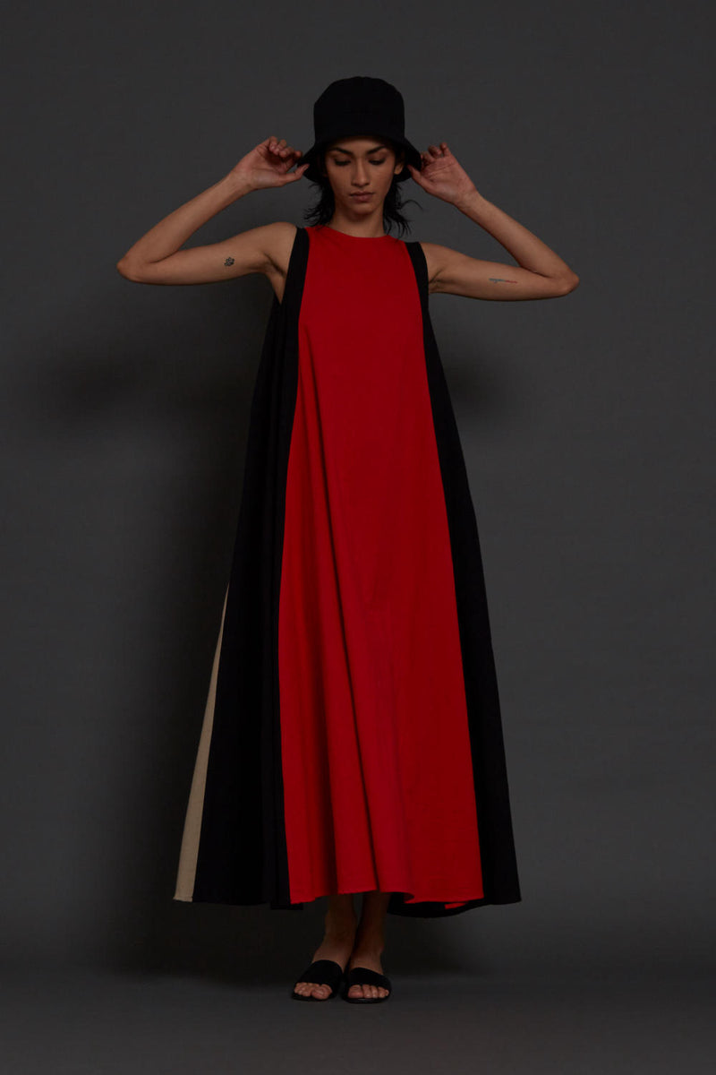 Red Colour Block Dress Dress by Mati for women in Singapore