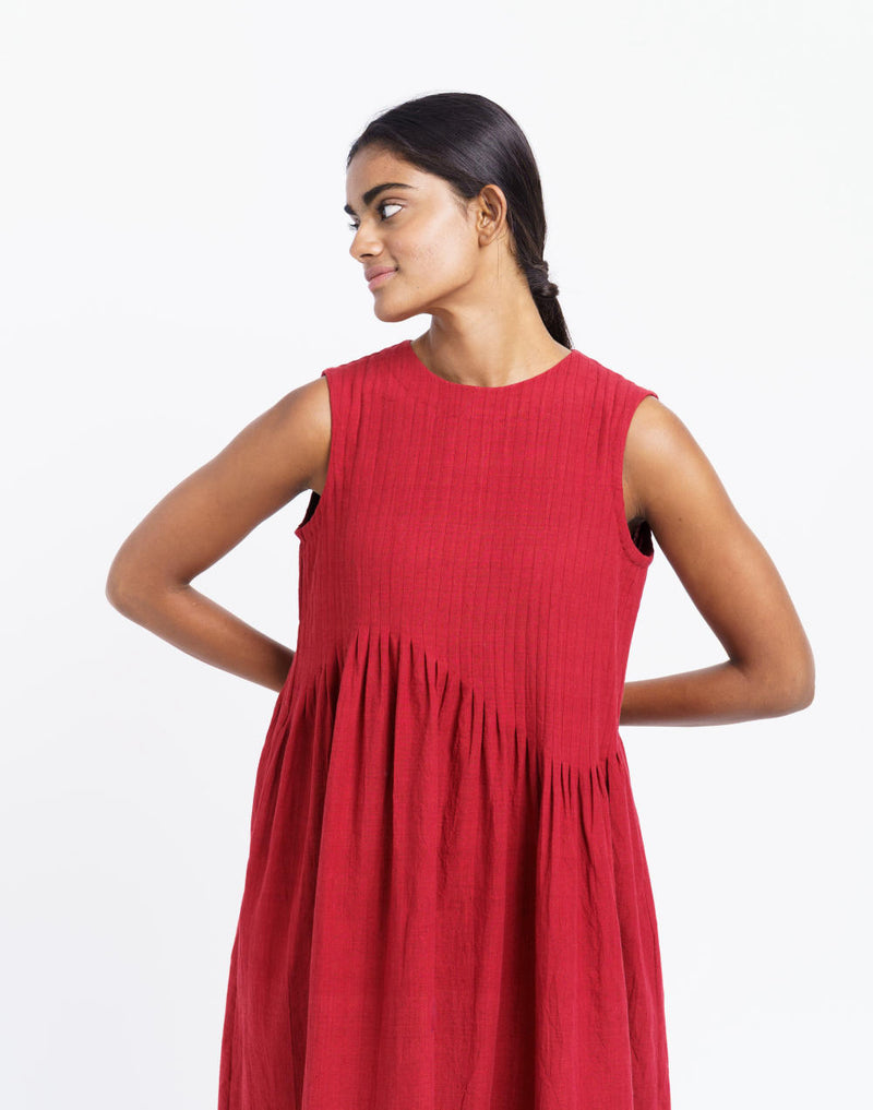 Red pleated midi dress - Red Dress by World of Crow in red color for women in Singapore